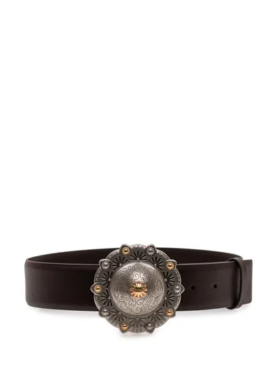 Pinko Round Engraved Buckle Belt In T.moro-old Silver