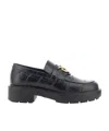Pinko Black Loafers With Logo Plate In Leather Woman In Black