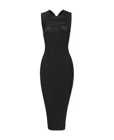 Pinko Round-neck Asymmetric Midi Dress In Black