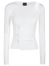 Pinko Round Neck Asymmetric Top In Bianco Off-white