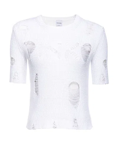 Pinko Round Neck Hollowed-out Detail Sweater In White