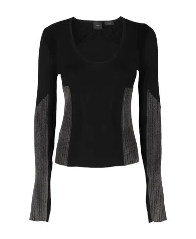 Pinko Round-neck Long-sleeved Sweater In Black