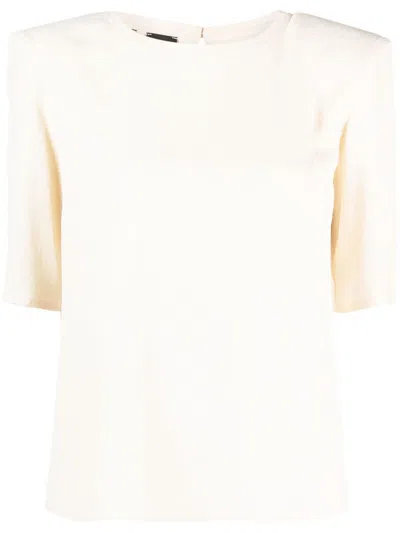 Pinko Round-neck Short Sleeve Blouse In Nude