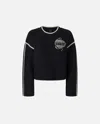 Pinko Round-neck Sweater With Bejewelled Embroidery In Black