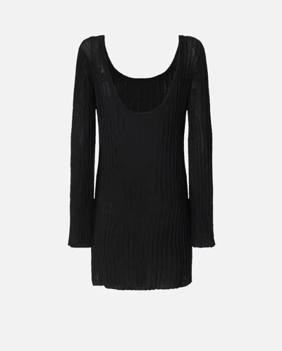 Pinko Round Neckline Knit Mini Dress In Limo Black