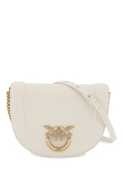 Pinko Rounded White Crossbody Handbag With Love Birds Buckle In Neutral