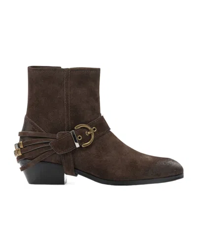Pinko Ankle Boots Block Heel Buckle Straps In Brown