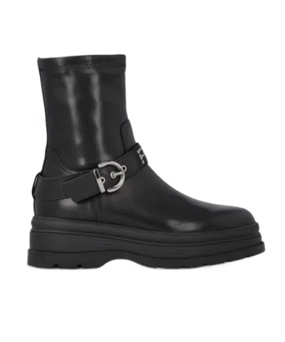 PINKO LOGO-STRAP BUCKLE-FASTENING BOOTS
