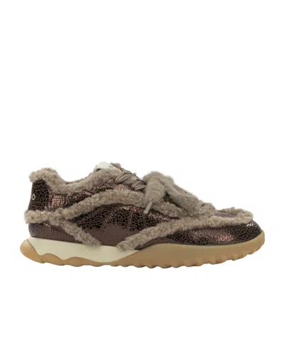 Pinko Sneakers Slip On Fur Detailing Rubber Sole In Brown