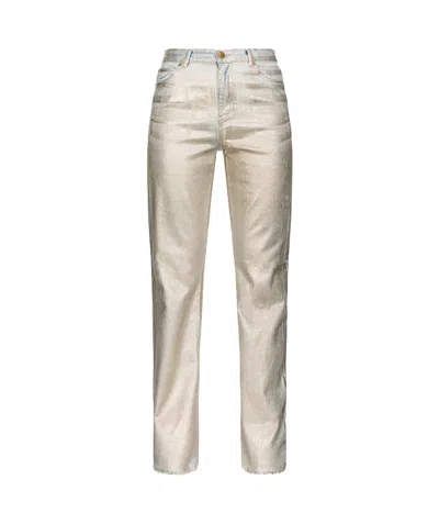 Pinko Roxanne Laminated Straight-leg Jeans In Nude