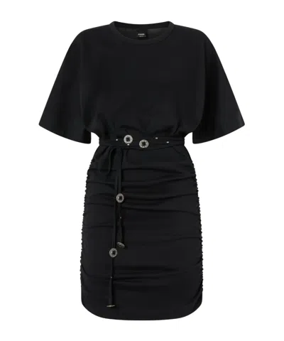 Pinko Ruched Belted T-shirt Dress In Black