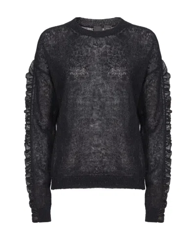 Pinko Ruched-detail Round-neck Jumper In Black