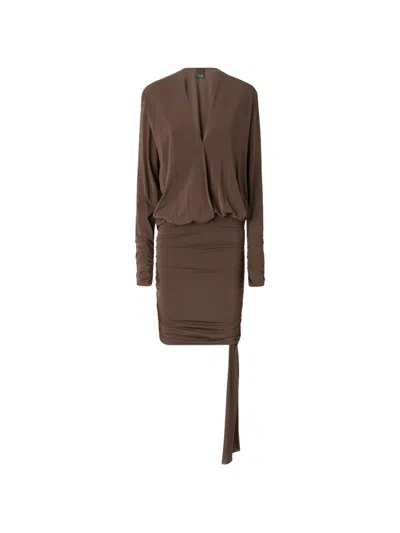 Pinko Ruched Draped Mini Dress In Brown