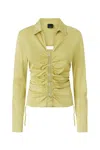 Pinko Jersey Shirt With Gathered Collar And Buttons In Yellow
