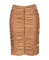 Pinko Ruched Leather Midi Skirt In Brown