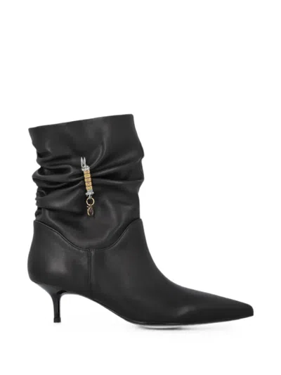 Pinko Ruched Logo-charm Ankle Boots In Black
