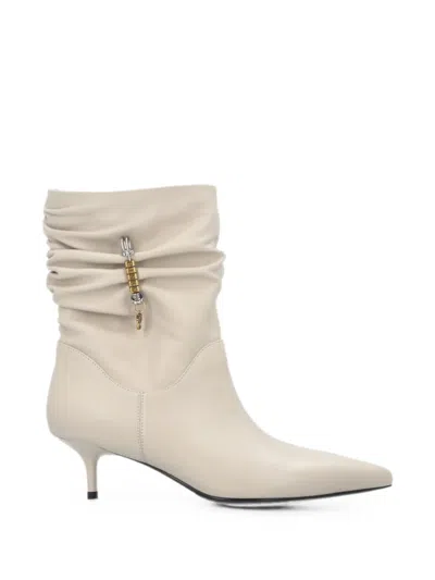 Pinko Ruched Logo-charm Ankle Boots In Neutral