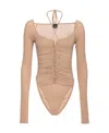 Pinko Ruched Long-sleeve Body In Nude