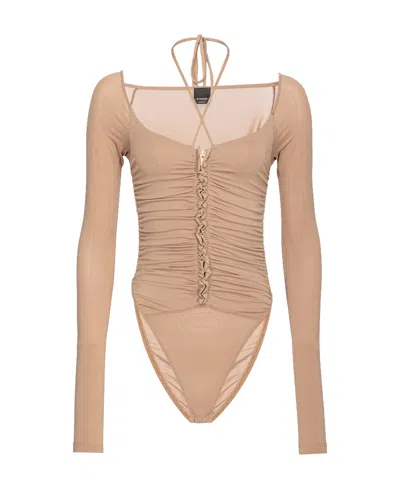 Pinko Ruched Long-sleeve Body In Nude