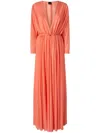 Pinko Orange Long Dress With Deep V-neck And Cut-out On The Back In Pink