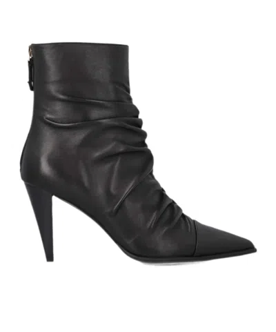 PINKO RUCHED POINTED-TOE ANKLE BOOTS