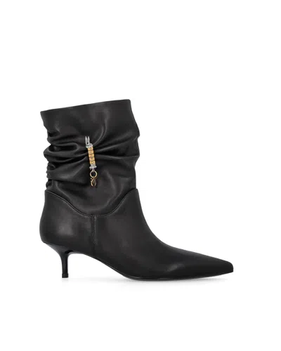 Pinko Ruched Pointed-toe Kitten Heel Ankle Boots In Black
