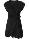 Pinko Cotton Dress With Pleated Skirt And Buttoned Shoulders In Black