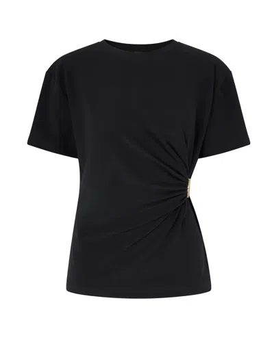 Pinko Ruched Side Short Sleeve Top In Black