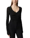 Pinko Ruched V Neck Top In Limo Black