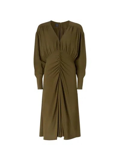 Pinko Ruched V-neck Midi Dress In Green