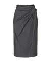 Pinko Ruched Wool-blend Pencil Skirt In Black