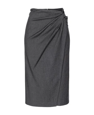 Pinko Ruched Wool-blend Pencil Skirt In Black