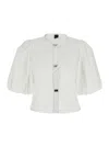 Pinko White Shirt With Balloon Sleeves And Buckles On The Front In Cotton Woman In White