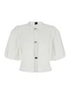 Pinko White Shirt With Balloon Sleeves And Buckles On The Front In Cotton Woman In White