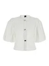 Pinko White Shirt With Balloon Sleeves And Buckles On The Front In Cotton Woman In White