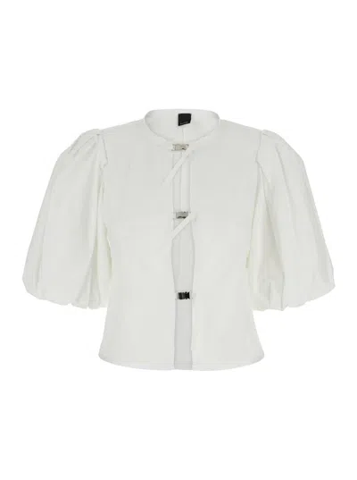 PINKO WHITE SHIRT WITH BALLOON SLEEVES AND BUCKLES ON THE FRONT