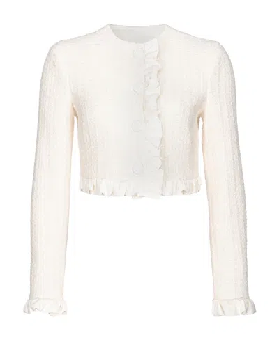 Pinko Ruffle-detail Cropped Tweed Jacket In White
