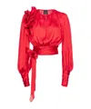 Pinko Ruffle-detail Satin Blouse In Red