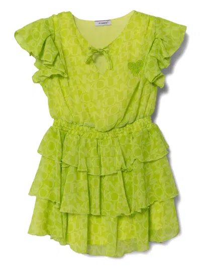 Pinko Kids' Ruffle Detailing Dress In 绿色