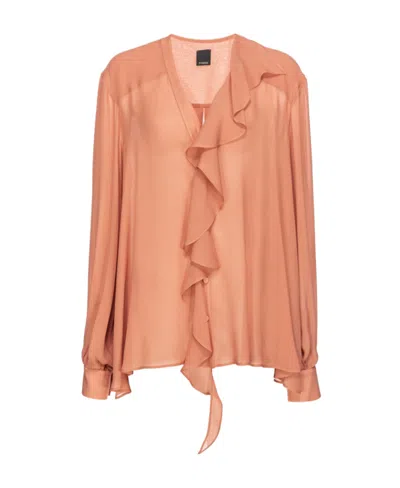 Pinko Blouse With Ruffled Detailing In Blush Marron-rouge