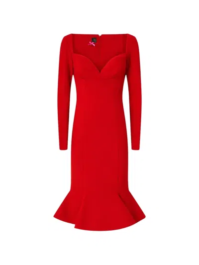 Pinko Ruffled Long-sleeve Midi Dress In Red