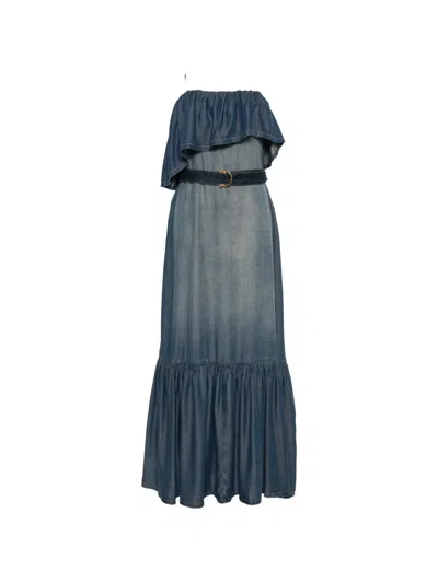 Pinko Ruffled Maxi Dress In Blue