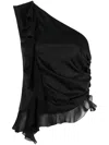 Pinko Fotoione Satin Ruffled One Shoulder Top In Black