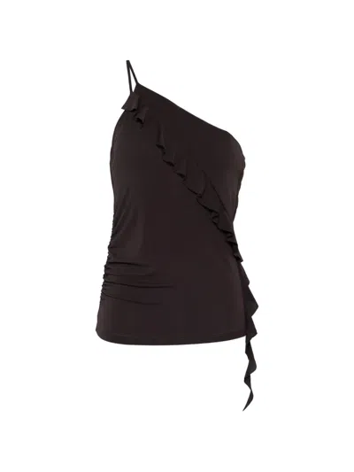 Pinko Ruffled One-shoulder Top In Brown