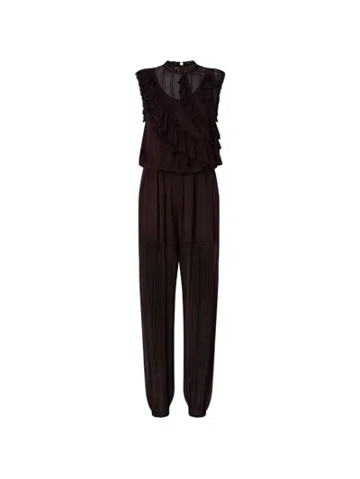 Pinko Ruffled Pleated Jumpsuit In Brown