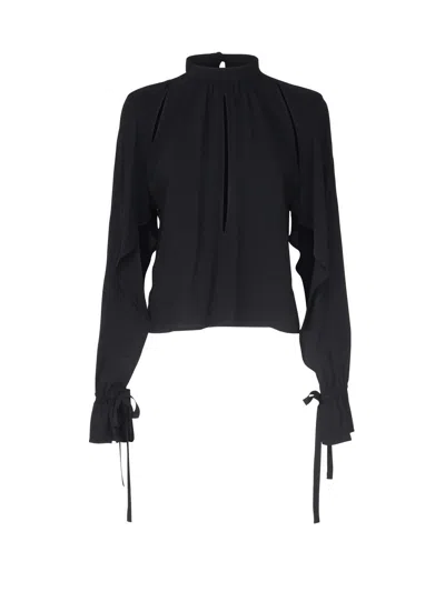 Pinko Ruffled Sleeve Blouse In Nero Limousine