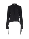 Pinko Silk-blend Blouse With Ruffled Sleeves In Nero Limousine
