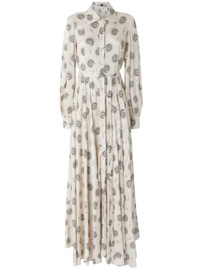Pinko Long Shirt Dress With Swirl Print In Crème/noir