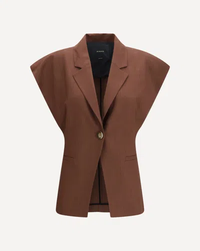 Pinko Rustic-effect Sleeveless Jacket In Brown