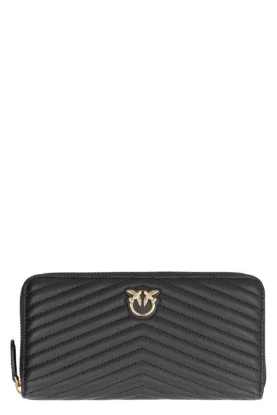 Pinko Ryder Leather Zip Around Wallet In Black